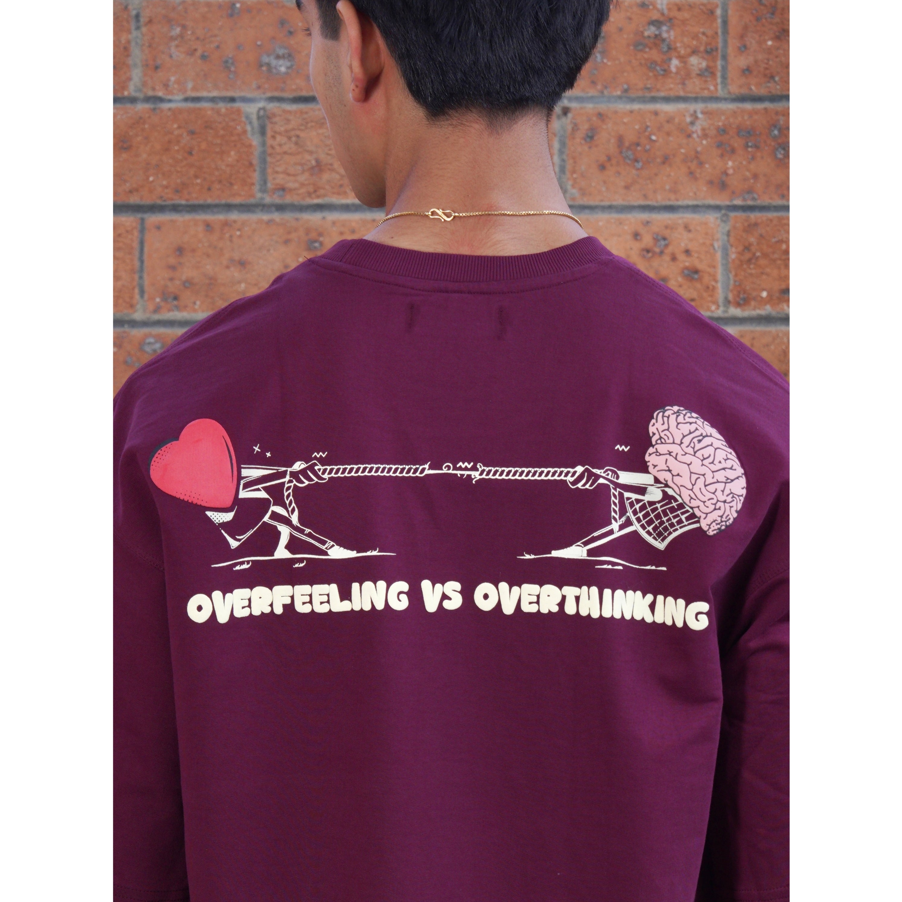 Overfeeling vs Overthinking (Coming soon) Maroon/Beige (CROPPED)